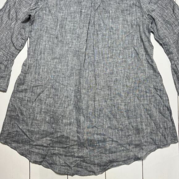 Crown Linen Designs Shirt Dress SIZE S Gray Chambray Bell Sleeve 100% Linen - Picture 10 of 10